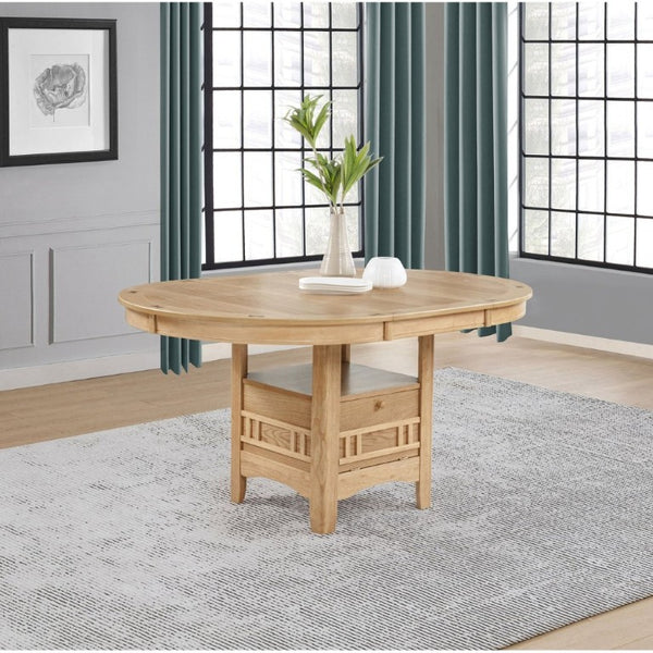 English Elm Davis Light Oak Pedestal Dining Table with Extension Leaf and Built-In Storage B062P518408
