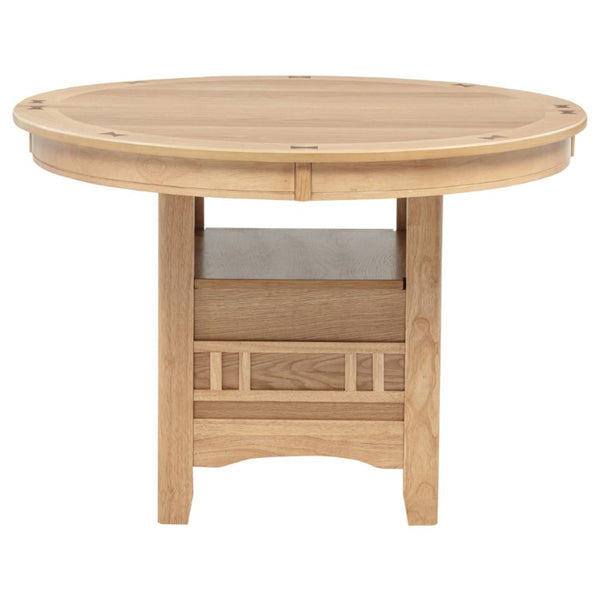 English Elm Davis Light Oak Pedestal Dining Table with Extension Leaf and Built-In Storage B062P518408
