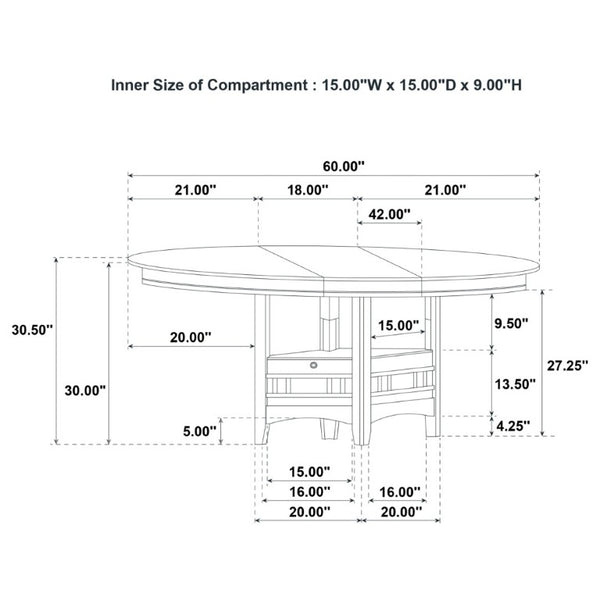 English Elm Davis Light Oak Pedestal Dining Table with Extension Leaf and Built-In Storage B062P518408