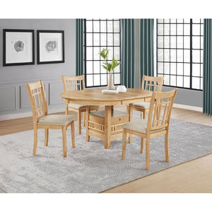 English Elm Davis Light Oak Pedestal Dining Table with Extension Leaf and Built-In Storage B062P518408