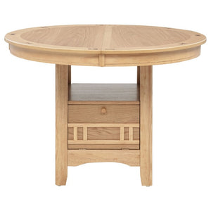 English Elm Davis Light Oak Pedestal Dining Table with Extension Leaf and Built-In Storage B062P518408