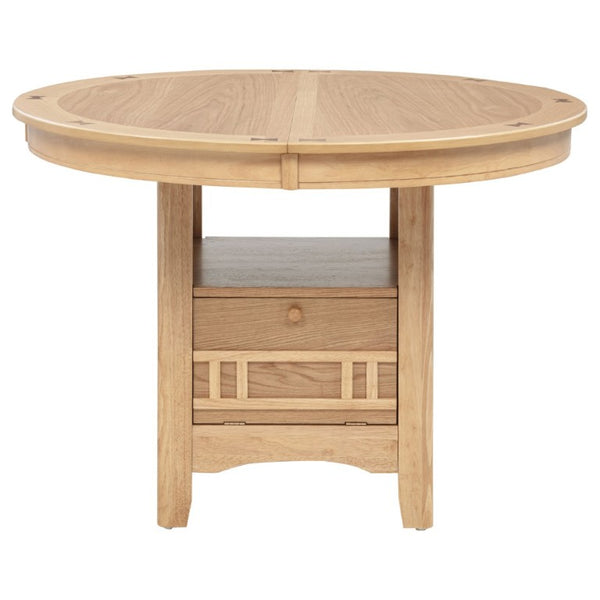 English Elm Davis Light Oak Pedestal Dining Table with Extension Leaf and Built-In Storage B062P518408