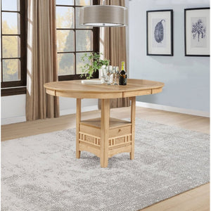 English Elm Davis Light Oak Pedestal Counter Table with Leaf Expansion and Built in Storage Shelf B062P518413