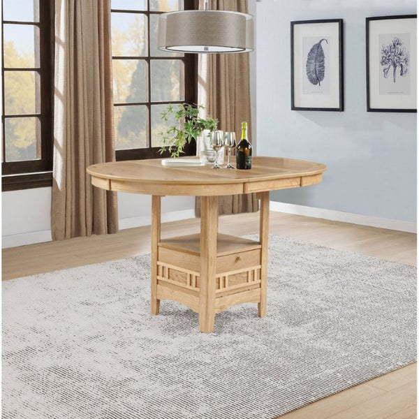 English Elm Davis Light Oak Pedestal Counter Table with Leaf Expansion and Built in Storage Shelf B062P518413