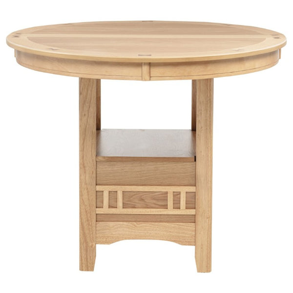 English Elm Davis Light Oak Pedestal Counter Table with Leaf Expansion and Built in Storage Shelf B062P518413