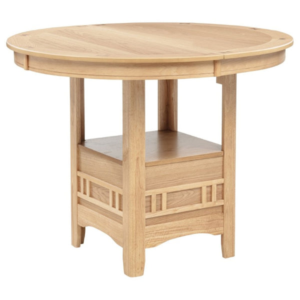 English Elm Davis Light Oak Pedestal Counter Table with Leaf Expansion and Built in Storage Shelf B062P518413