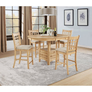 English Elm Davis Light Oak Pedestal Counter Table with Leaf Expansion and Built in Storage Shelf B062P518413