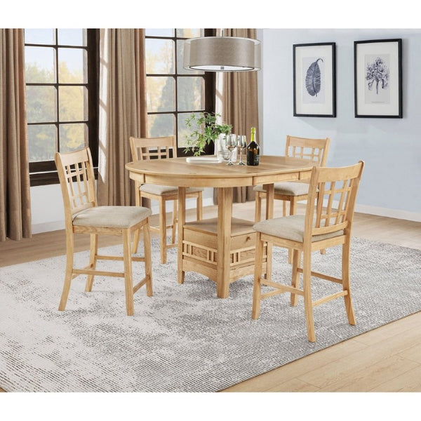 English Elm Davis Light Oak Pedestal Counter Table with Leaf Expansion and Built in Storage Shelf B062P518413