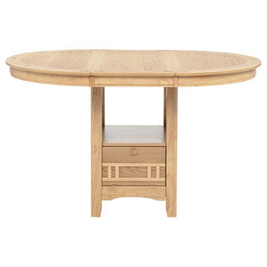 English Elm Davis Light Oak Pedestal Counter Table with Leaf Expansion and Built in Storage Shelf B062P518413