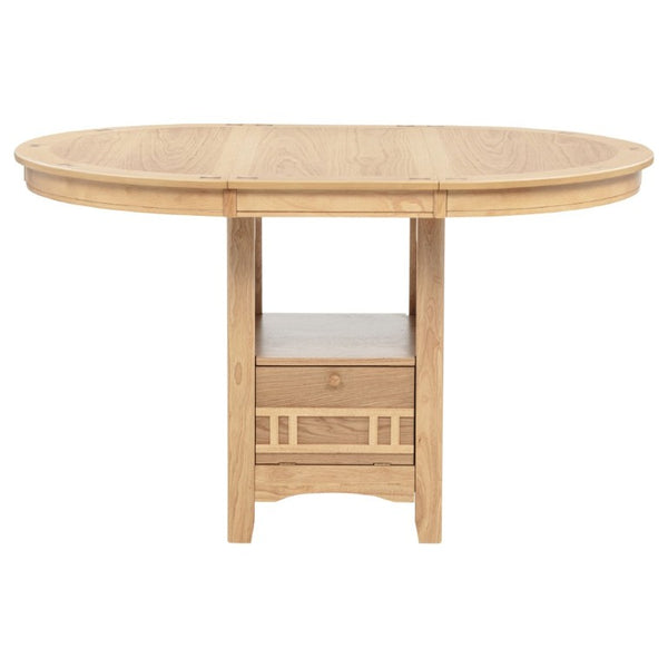 English Elm Davis Light Oak Pedestal Counter Table with Leaf Expansion and Built in Storage Shelf B062P518413