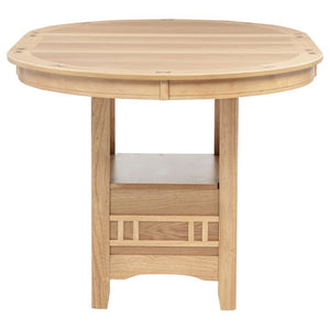 English Elm Davis Light Oak Pedestal Counter Table with Leaf Expansion and Built in Storage Shelf B062P518413