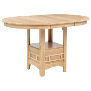 English Elm Davis Light Oak Pedestal Counter Table with Leaf Expansion and Built in Storage Shelf B062P518413