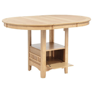 English Elm Davis Light Oak Pedestal Counter Table with Leaf Expansion and Built in Storage Shelf B062P518413