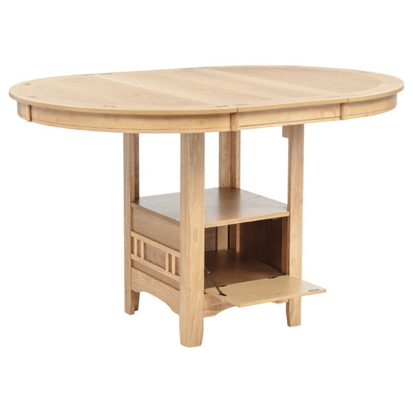English Elm Davis Light Oak Pedestal Counter Table with Leaf Expansion and Built in Storage Shelf B062P518413