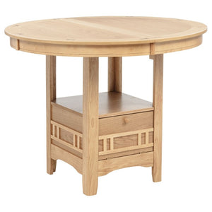 English Elm Davis Light Oak Pedestal Counter Table with Leaf Expansion and Built in Storage Shelf B062P518413