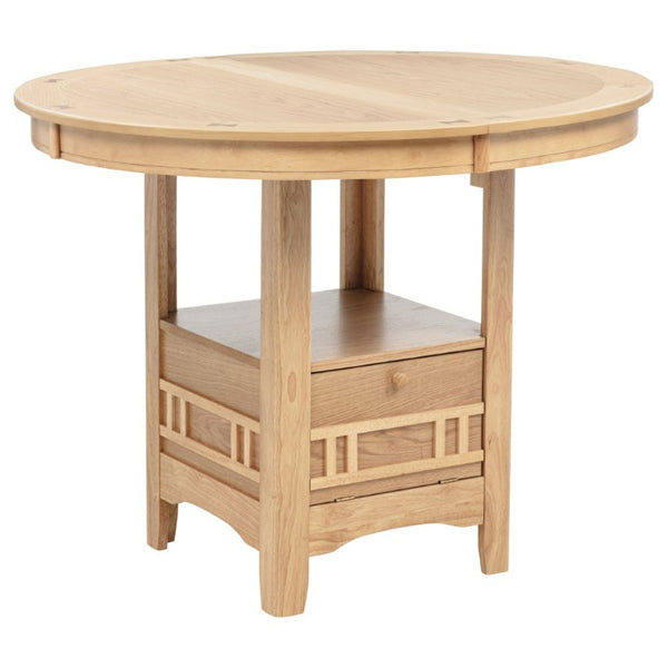 English Elm Davis Light Oak Pedestal Counter Table with Leaf Expansion and Built in Storage Shelf B062P518413