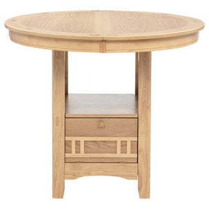 English Elm Davis Light Oak Pedestal Counter Table with Leaf Expansion and Built in Storage Shelf B062P518413