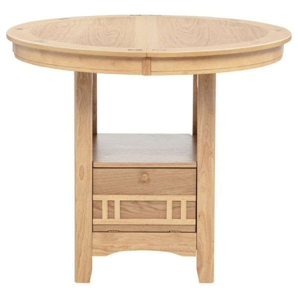 English Elm Davis Light Oak Pedestal Counter Table with Leaf Expansion and Built in Storage Shelf B062P518413
