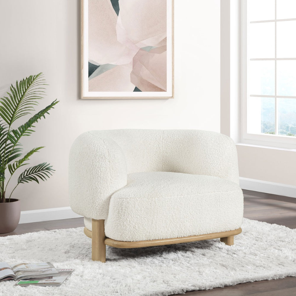English Elm Kensing Boucle Barrel Back Accent Chair with Oak Legs for Living Room Lounge Ivory / Natural B062P518418