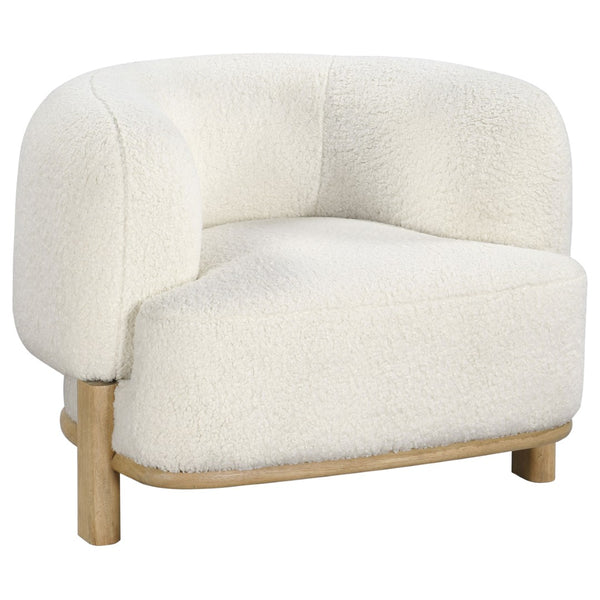 English Elm Kensing Boucle Barrel Back Accent Chair with Oak Legs for Living Room Lounge Ivory / Natural B062P518418