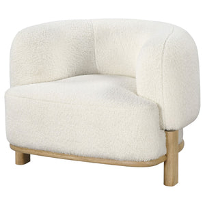 English Elm Kensing Boucle Barrel Back Accent Chair with Oak Legs for Living Room Lounge Ivory / Natural B062P518418