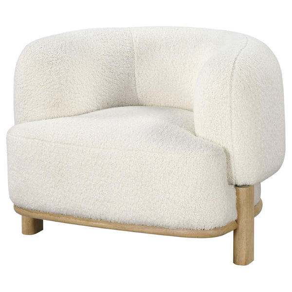 English Elm Kensing Boucle Barrel Back Accent Chair with Oak Legs for Living Room Lounge Ivory / Natural B062P518418