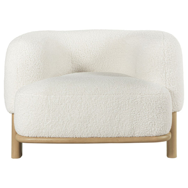 English Elm Kensing Boucle Barrel Back Accent Chair with Oak Legs for Living Room Lounge Ivory / Natural B062P518418