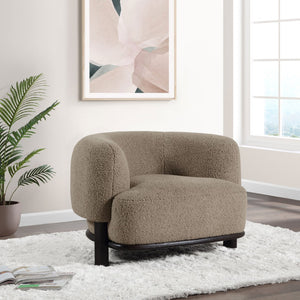 English Elm Kensing Boucle Barrel Back Accent Chair with Oak Legs for Living Room Lounge Brown / Black B062P518419