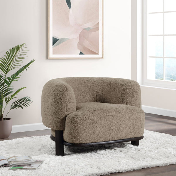 English Elm Kensing Boucle Barrel Back Accent Chair with Oak Legs for Living Room Lounge Brown / Black B062P518419