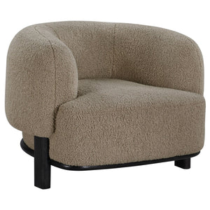English Elm Kensing Boucle Barrel Back Accent Chair with Oak Legs for Living Room Lounge Brown / Black B062P518419