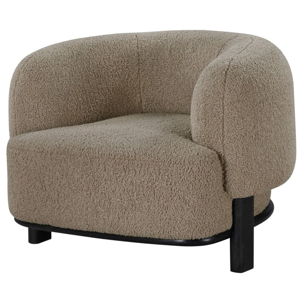 English Elm Kensing Boucle Barrel Back Accent Chair with Oak Legs for Living Room Lounge Brown / Black B062P518419