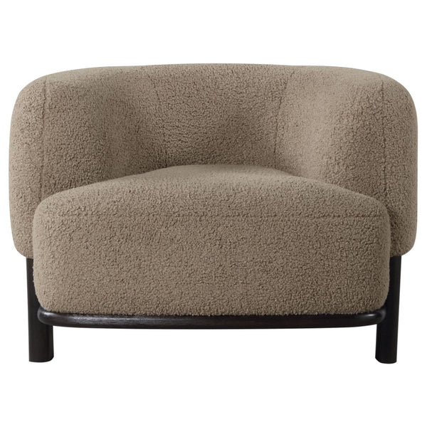 English Elm Kensing Boucle Barrel Back Accent Chair with Oak Legs for Living Room Lounge Brown / Black B062P518419