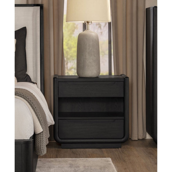English Elm Bangor Burnished Black Nightstand with Led Lighting Dual Usb Ports and Felt Drawer B062P518434