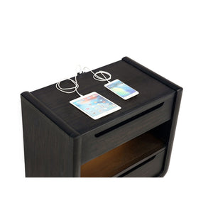 English Elm Bangor Burnished Black Nightstand with Led Lighting Dual Usb Ports and Felt Drawer B062P518434