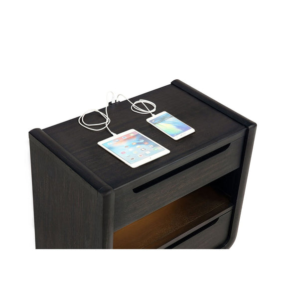 English Elm Bangor Burnished Black Nightstand with Led Lighting Dual Usb Ports and Felt Drawer B062P518434