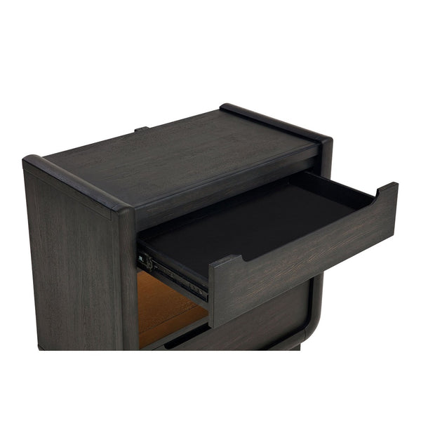 English Elm Bangor Burnished Black Nightstand with Led Lighting Dual Usb Ports and Felt Drawer B062P518434