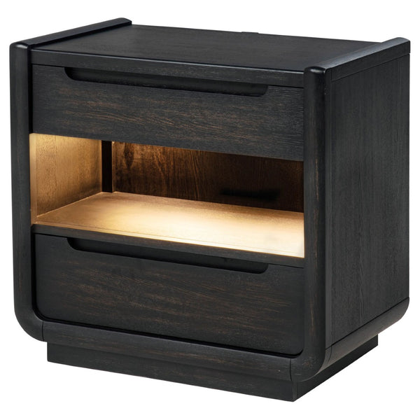 English Elm Bangor Burnished Black Nightstand with Led Lighting Dual Usb Ports and Felt Drawer B062P518434