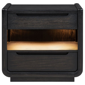 English Elm Bangor Burnished Black Nightstand with Led Lighting Dual Usb Ports and Felt Drawer B062P518434