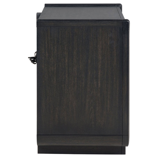 English Elm Bangor Burnished Black Nightstand with Led Lighting Dual Usb Ports and Felt Drawer B062P518434