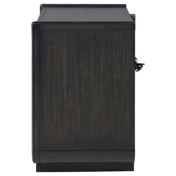 English Elm Bangor Burnished Black Nightstand with Led Lighting Dual Usb Ports and Felt Drawer B062P518434
