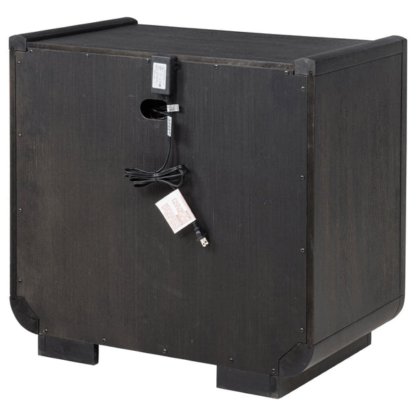 English Elm Bangor Burnished Black Nightstand with Led Lighting Dual Usb Ports and Felt Drawer B062P518434