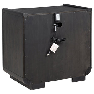 English Elm Bangor Burnished Black Nightstand with Led Lighting Dual Usb Ports and Felt Drawer B062P518434