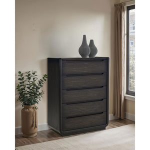 English Elm Bangor Five Drawer Chest in Burnished Ash Veneer with Soft Close Glides for Modern Bedrooms B062P518438