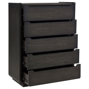 English Elm Bangor Five Drawer Chest in Burnished Ash Veneer with Soft Close Glides for Modern Bedrooms B062P518438