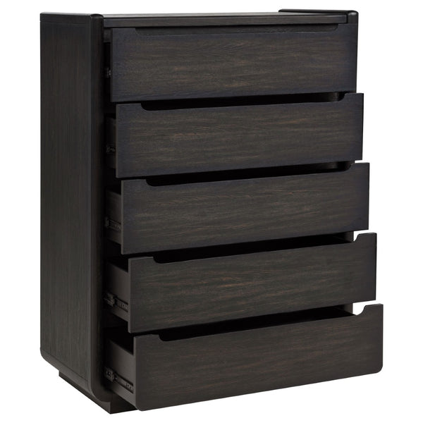 English Elm Bangor Five Drawer Chest in Burnished Ash Veneer with Soft Close Glides for Modern Bedrooms B062P518438