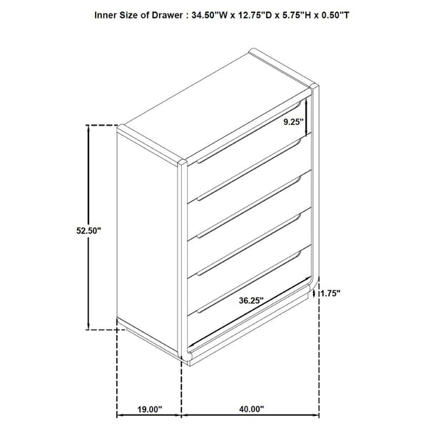 English Elm Bangor Five Drawer Chest in Burnished Ash Veneer with Soft Close Glides for Modern Bedrooms B062P518438
