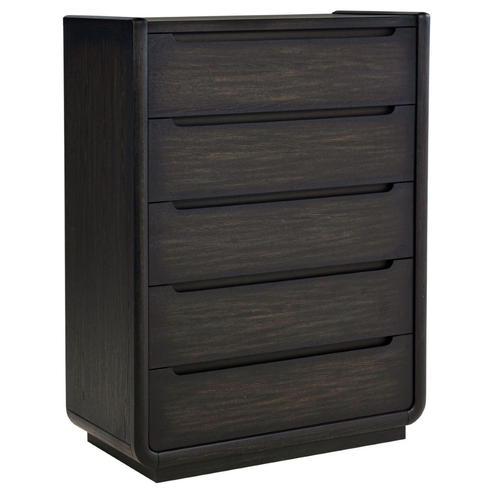 English Elm Bangor Five Drawer Chest in Burnished Ash Veneer with Soft Close Glides for Modern Bedrooms B062P518438