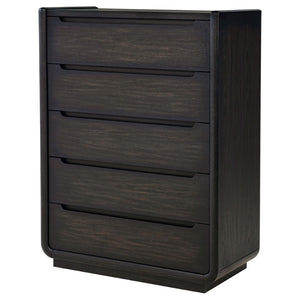 English Elm Bangor Five Drawer Chest in Burnished Ash Veneer with Soft Close Glides for Modern Bedrooms B062P518438