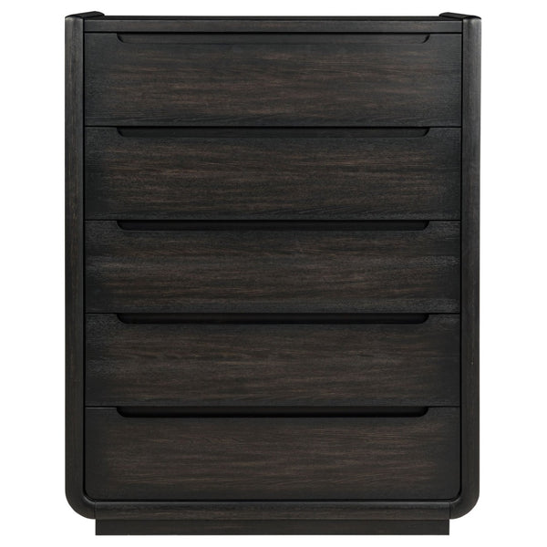 English Elm Bangor Five Drawer Chest in Burnished Ash Veneer with Soft Close Glides for Modern Bedrooms B062P518438
