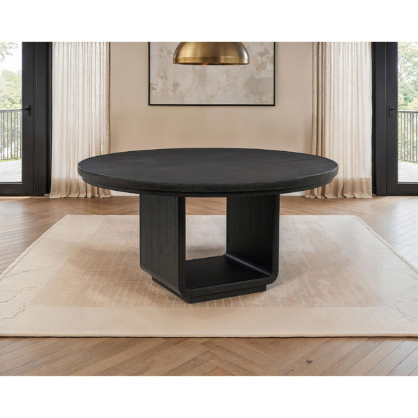 English Elm Bangor Round Pedestal Dining Table Seats Four with Ash Veneer and Bold Black Finish B062P518465